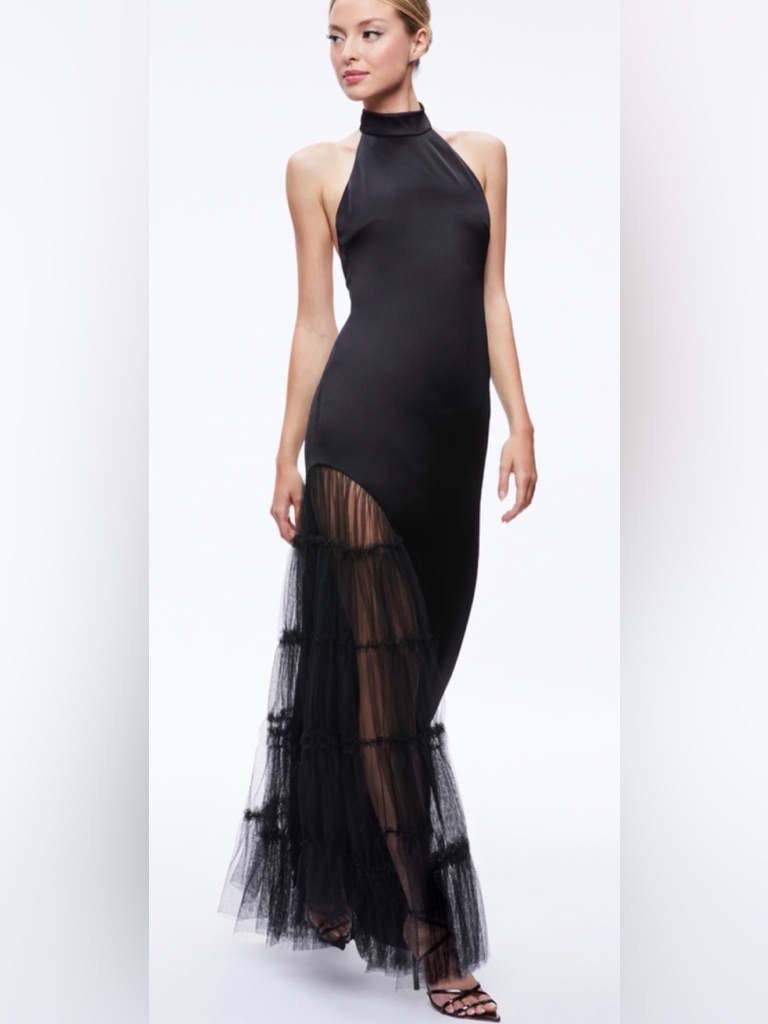 Alice + Olivia Slit Tulle Panel Maxi Dress.